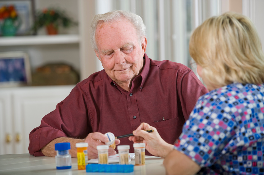 Elderly man, medications, and homecare nurse